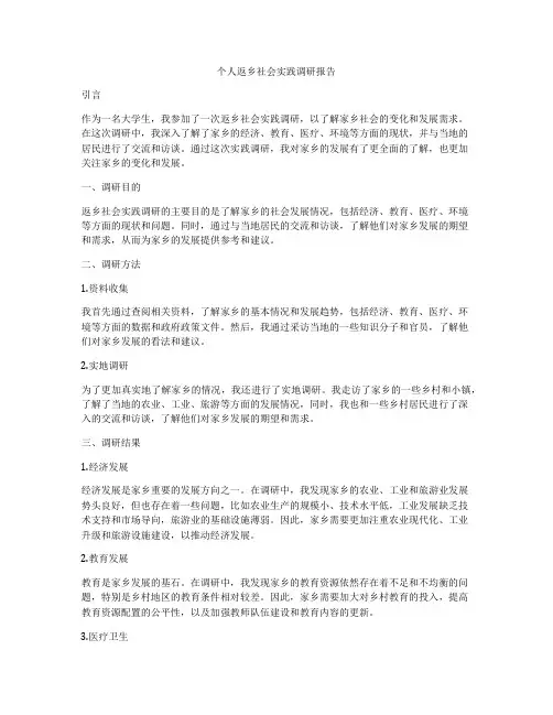 个人返乡社会实践调研报告