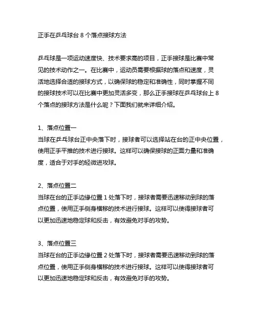 正手在乒乓球台8个落点接球方法