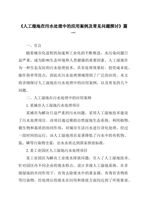 《2024年人工湿地在污水处理中的应用案例及常见问题探讨》范文