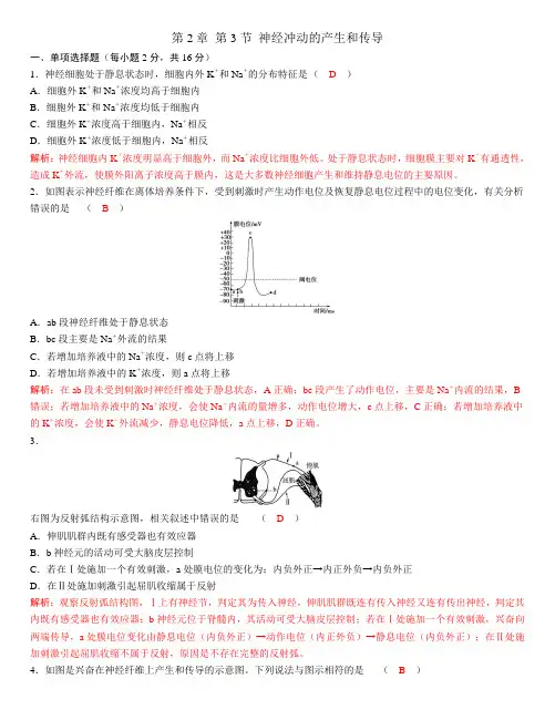 人教版高中生物选择性必修1第2章第3节神经冲动的产生和传导作业