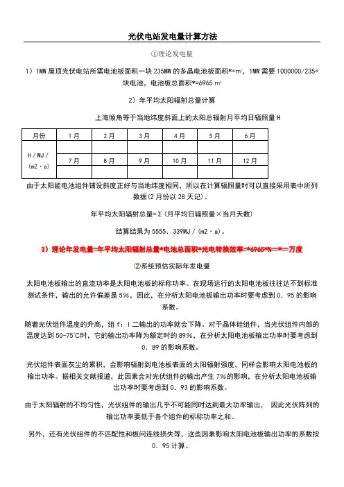 光伏电站发电量的计算办法