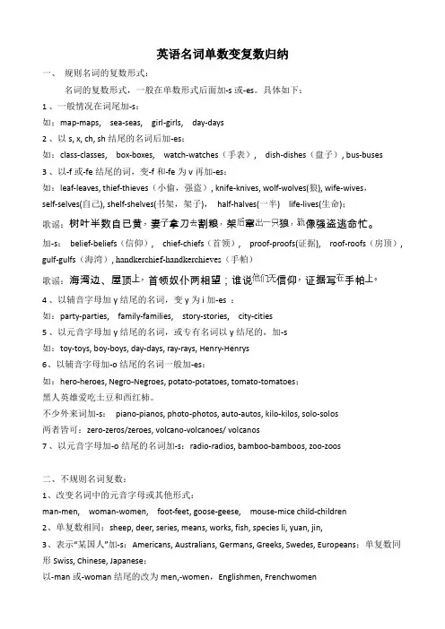 小学阶段英语名词单数变复数总结