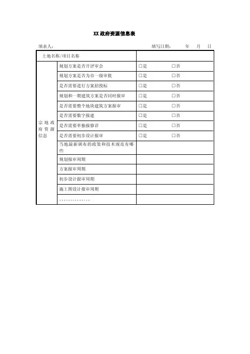 前期调研基础表格