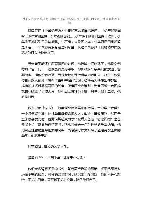 北京中考满分作文：少年风采