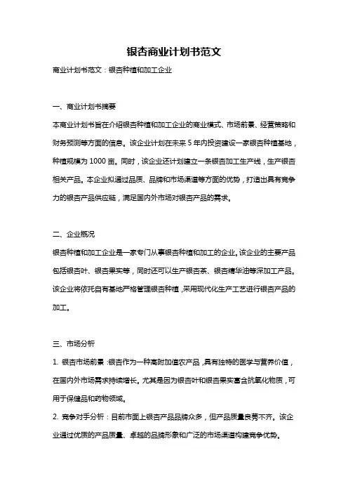 银杏商业计划书范文
