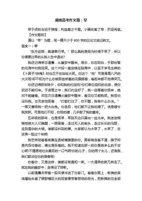湖南高考作文题：早