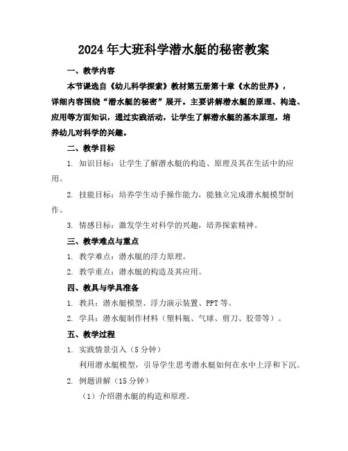 2024年大班科学潜水艇的秘密教案
