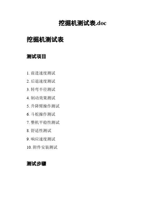 挖掘机测试表