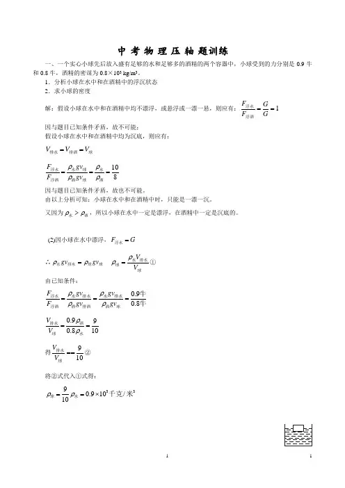 2019中考物理压轴题训练