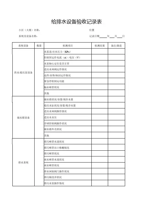 给排水设备验收记录表