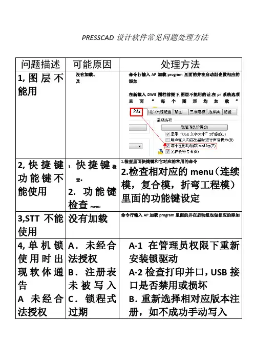 PRESSCAD常见问题处理方法