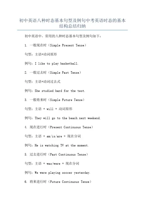 初中英语八种时态基本句型及例句中考英语时态的基本结构总结归纳