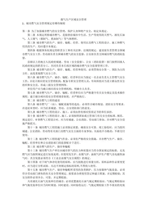 煤气生产区域安全管理安全生产