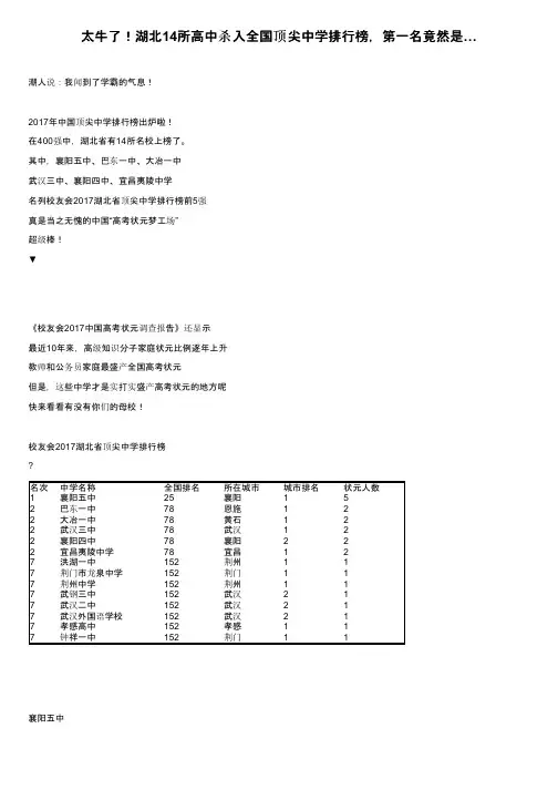 太牛了！湖北14所高中杀入全国顶尖中学排行榜，第一名竟然是…