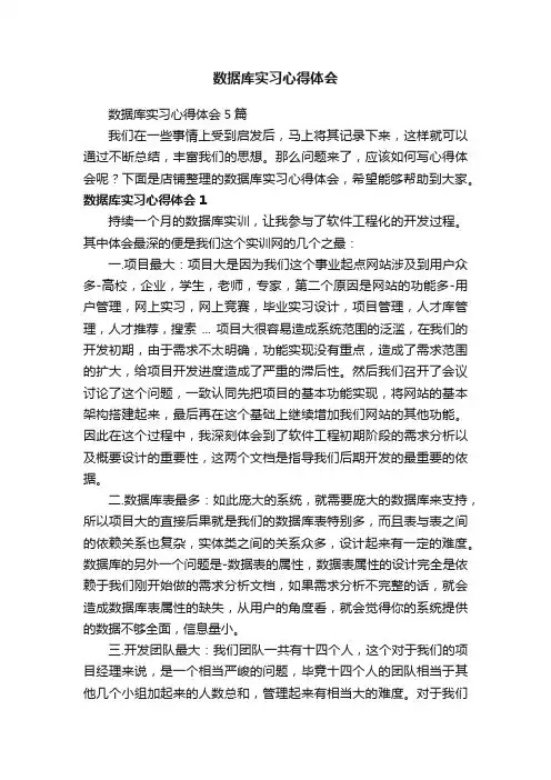 数据库实习心得体会