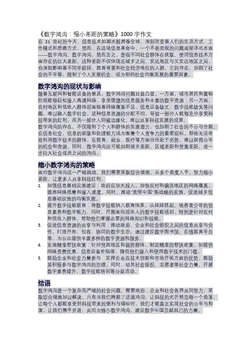 《数字鸿沟：缩小差距的策略》1000字作文
