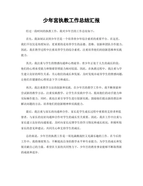 少年宫执教工作总结汇报