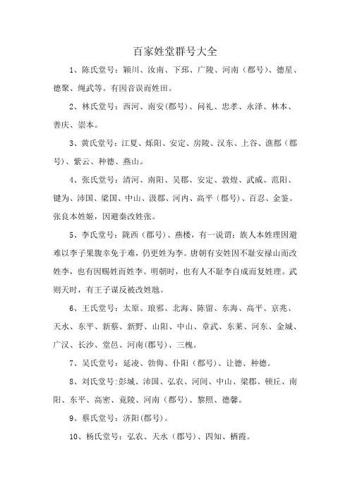百家姓堂群号大全