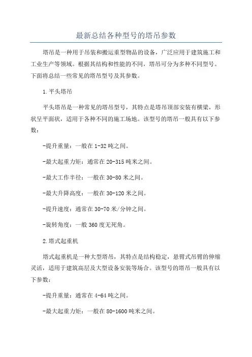 最新总结各种型号的塔吊参数