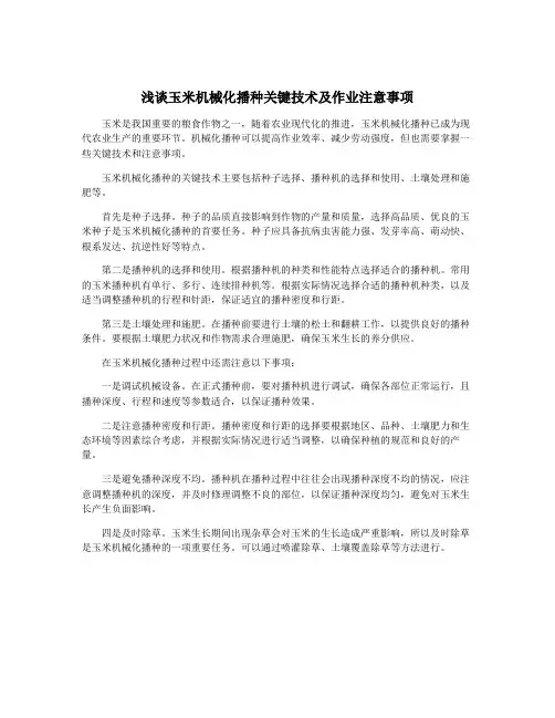 浅谈玉米机械化播种关键技术及作业注意事项