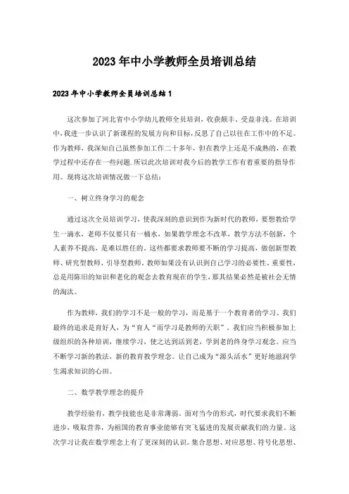 2023年中小学教师全员培训总结