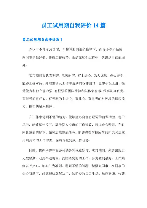 员工试用期自我评价14篇