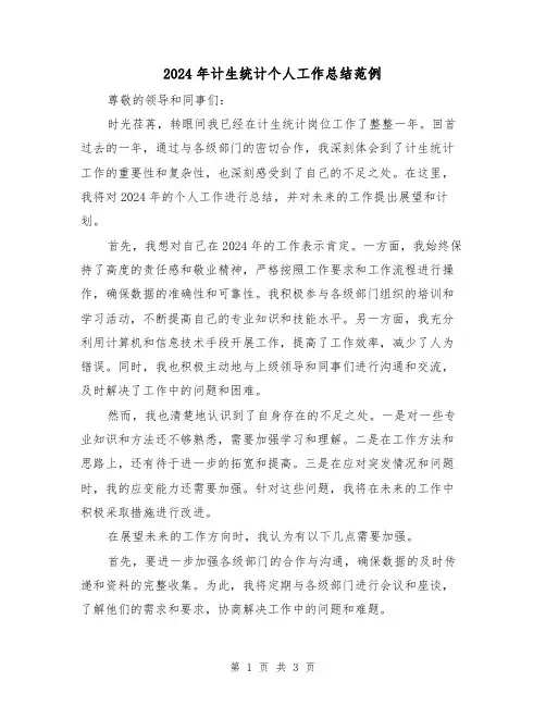 2024年计生统计个人工作总结范例(2篇)