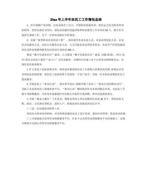 20xx年上半年农民工工作情况总结