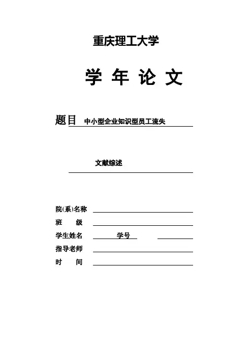 中小型企业知识型员工流失文献综述