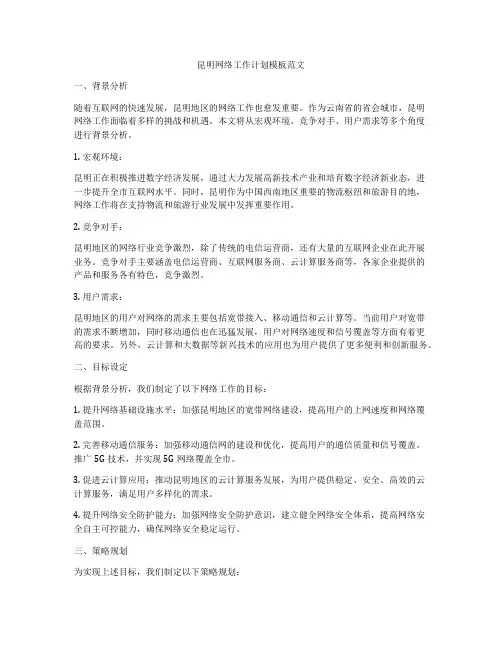 昆明网络工作计划模板范文