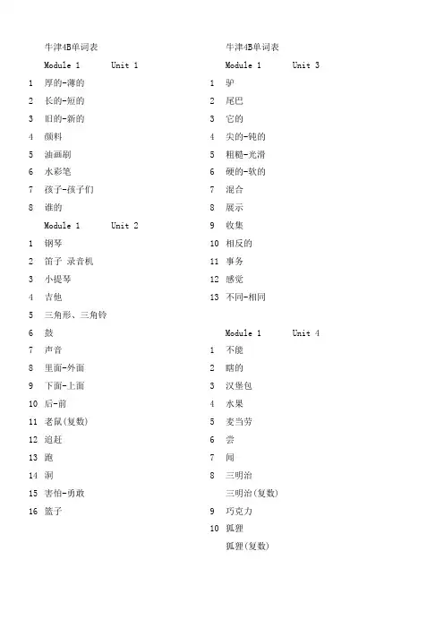上海牛津英语4B单词表