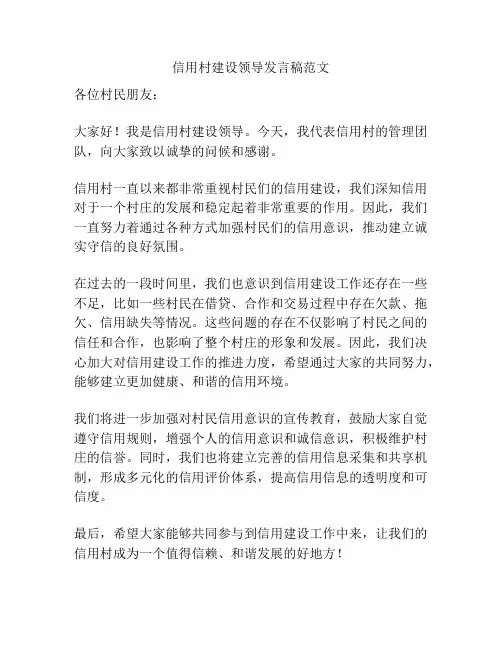 信用村建设领导发言稿范文