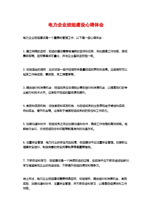 电力企业班组建设心得体会