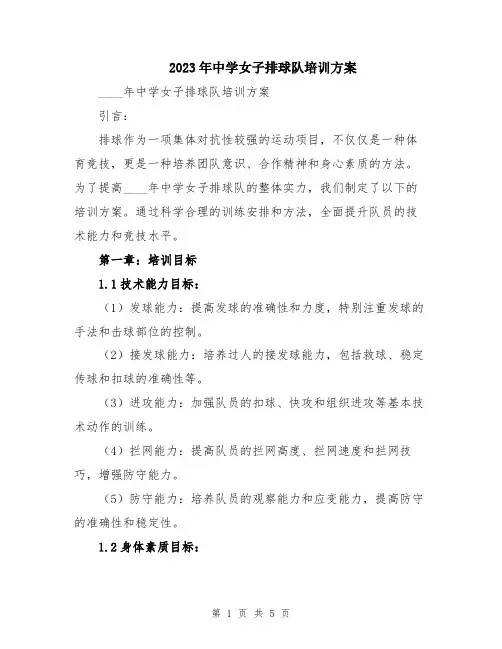 2023年中学女子排球队培训方案