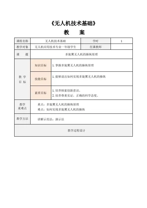 无人机技术基础 多旋翼无人机的操纵原理-教案.pptx