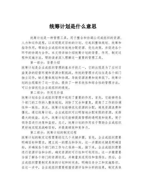 统筹计划是什么意思