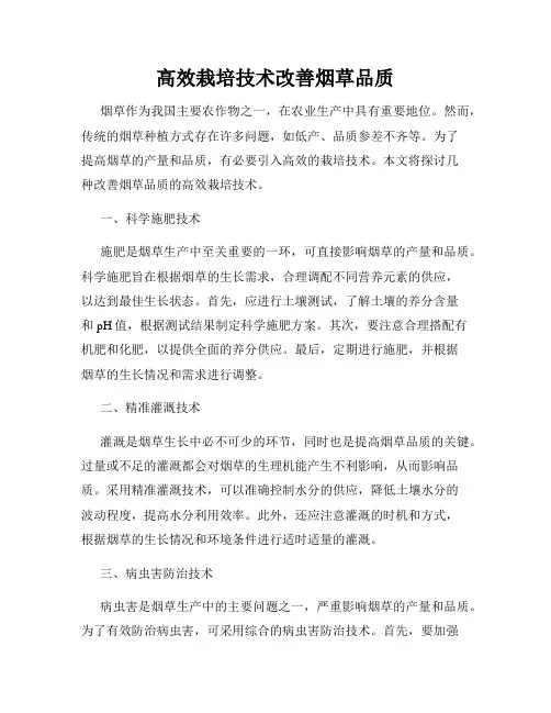 高效栽培技术改善烟草品质