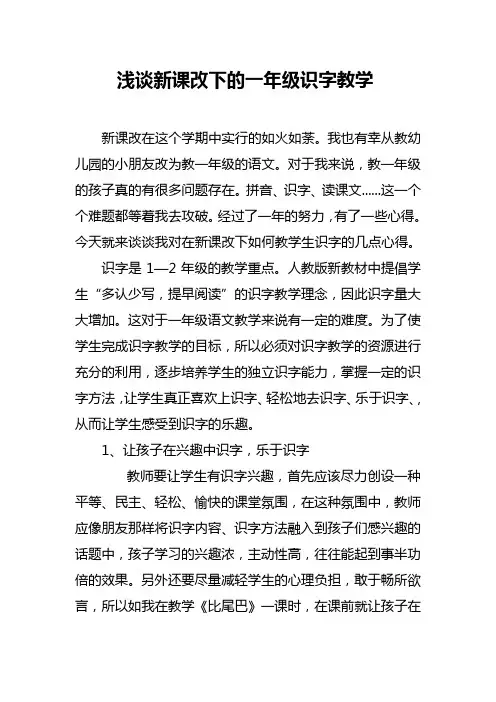 浅谈新课改下的一年级识字教学