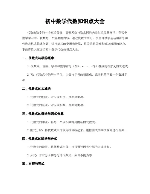 初中数学代数知识点大全