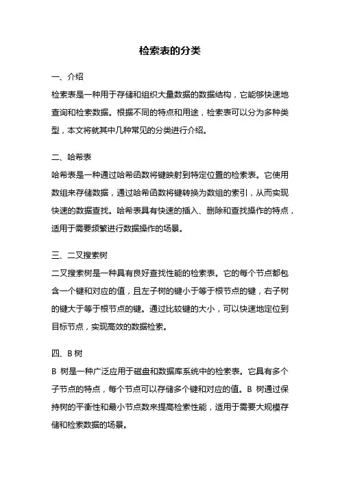 检索表的分类