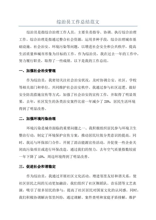 综治员工作总结范文