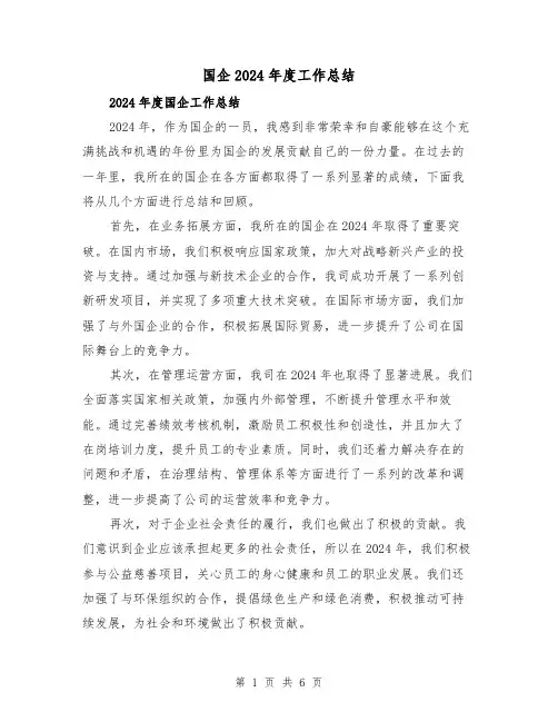 国企2024年度工作总结（二篇）