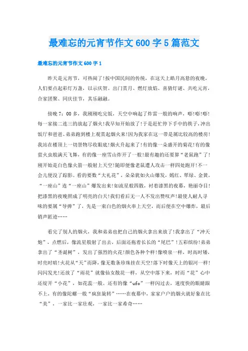 最难忘的元宵节作文600字5篇范文