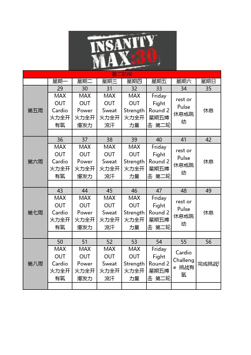 Insanity Max30 课表 第二阶段