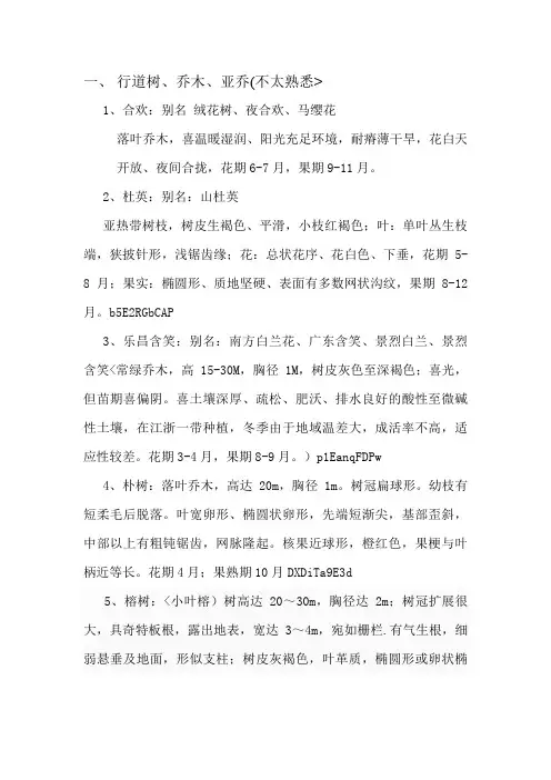 常用苗木习性