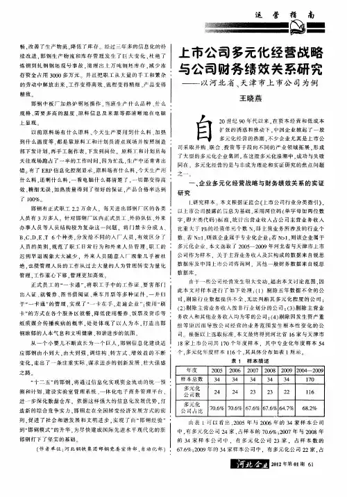 上市公司多元化经营战略与公司财务绩效关系研究——以河北省、天津市上市公司为例