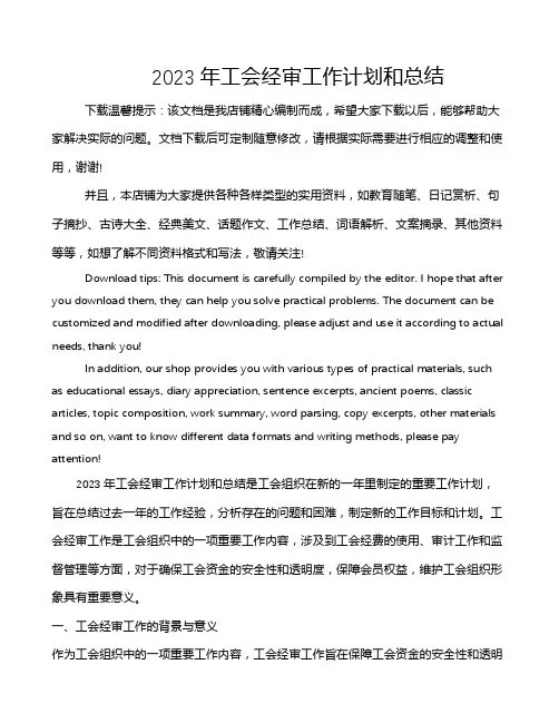 2023年工会经审工作计划和总结