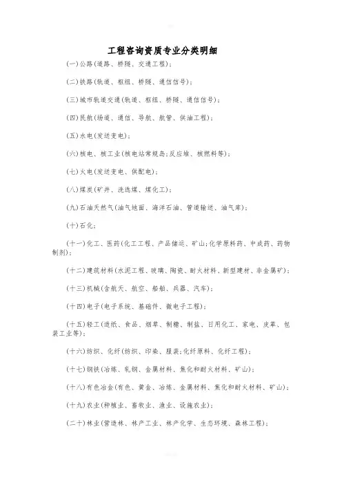 工程咨询资质分类