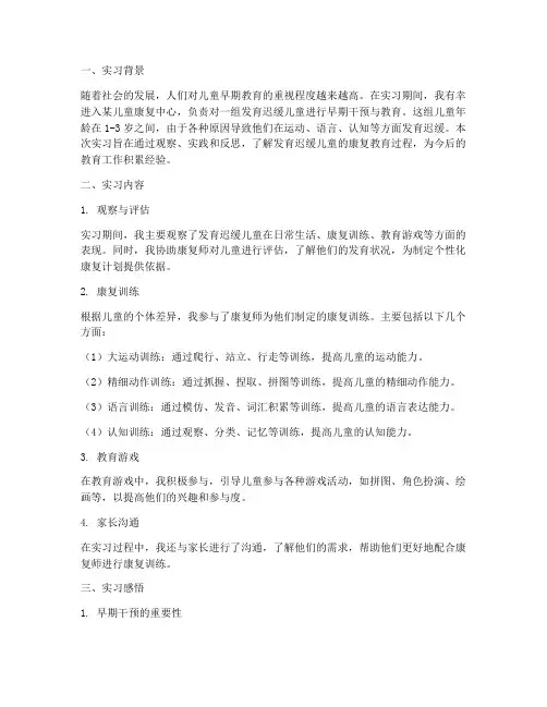 发育迟缓的儿童实习报告