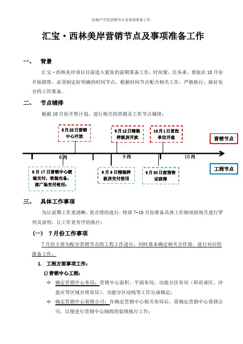房地产开发营销节点及事项准备工作.